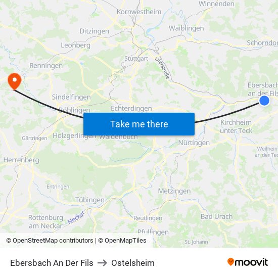 Ebersbach An Der Fils to Ostelsheim map