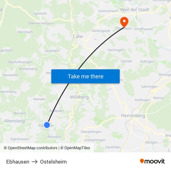 Ebhausen to Ostelsheim map