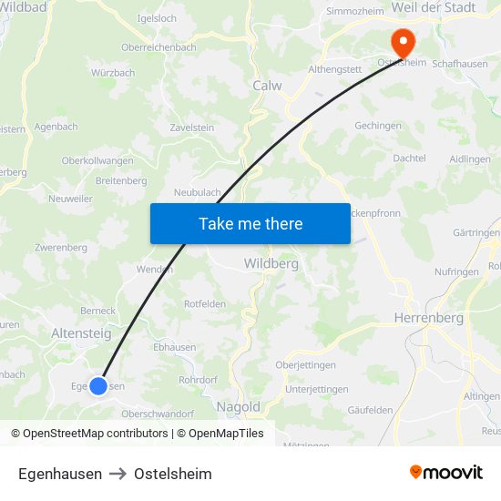 Egenhausen to Ostelsheim map