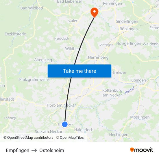 Empfingen to Ostelsheim map