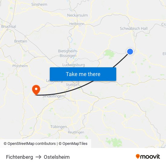 Fichtenberg to Ostelsheim map