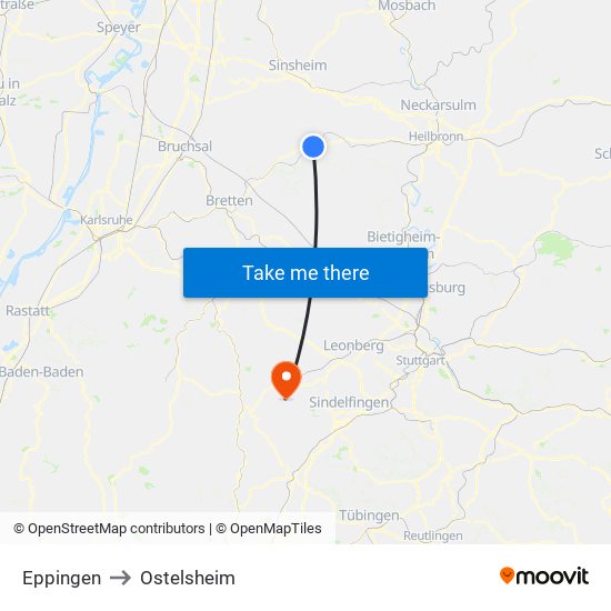 Eppingen to Ostelsheim map