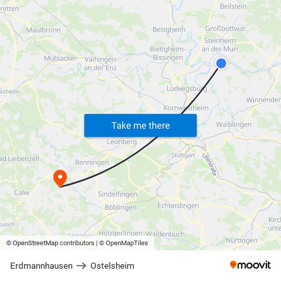 Erdmannhausen to Ostelsheim map