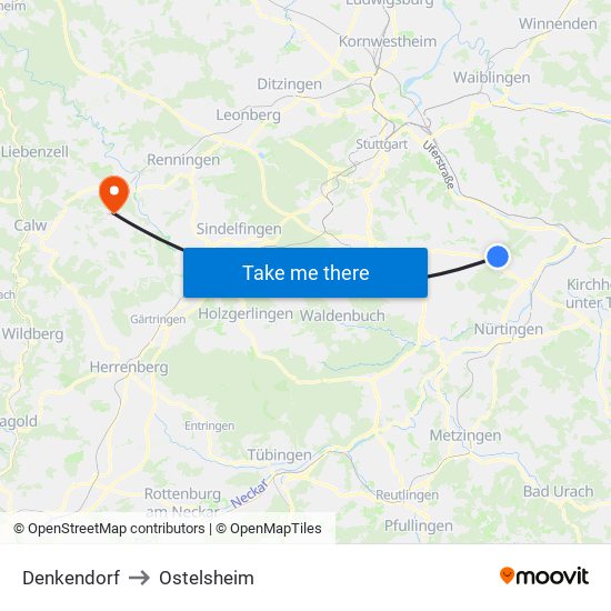 Denkendorf to Ostelsheim map