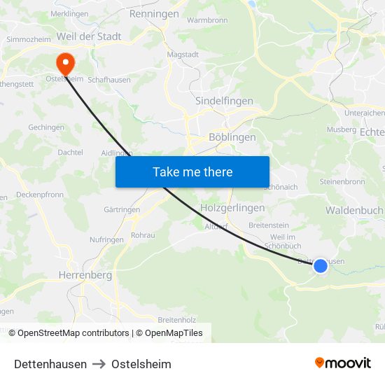 Dettenhausen to Ostelsheim map