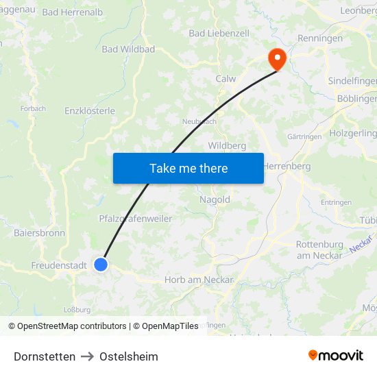 Dornstetten to Ostelsheim map