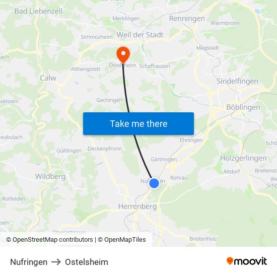 Nufringen to Ostelsheim map