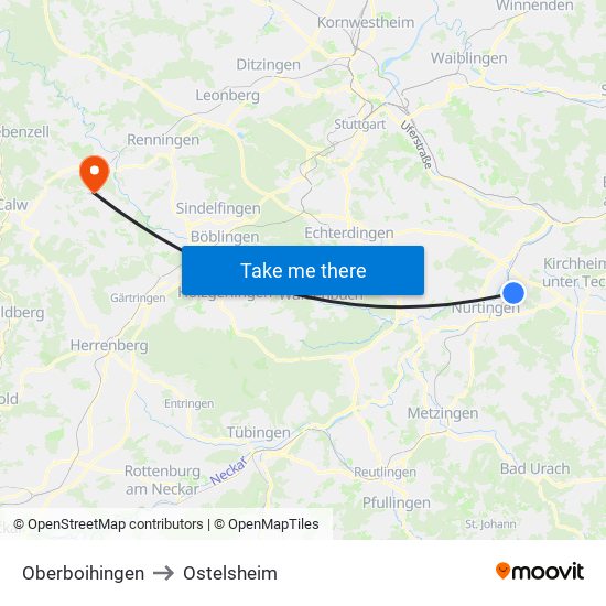 Oberboihingen to Ostelsheim map