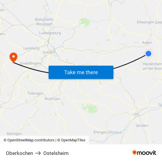 Oberkochen to Ostelsheim map