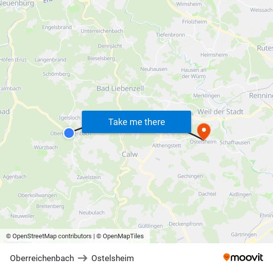 Oberreichenbach to Ostelsheim map