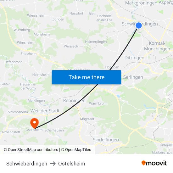 Schwieberdingen to Ostelsheim map