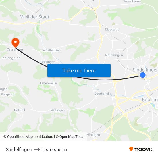 Sindelfingen to Ostelsheim map