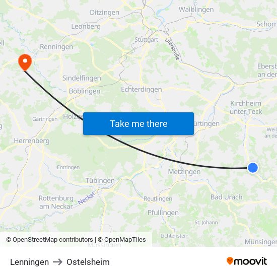 Lenningen to Ostelsheim map
