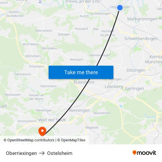 Oberriexingen to Ostelsheim map