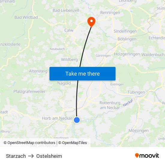 Starzach to Ostelsheim map