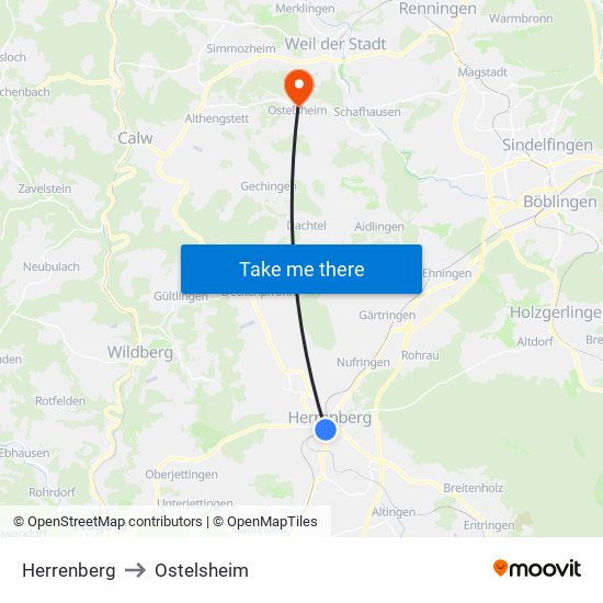 Herrenberg to Ostelsheim map