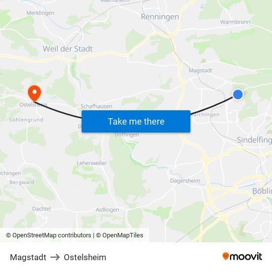 Magstadt to Ostelsheim map