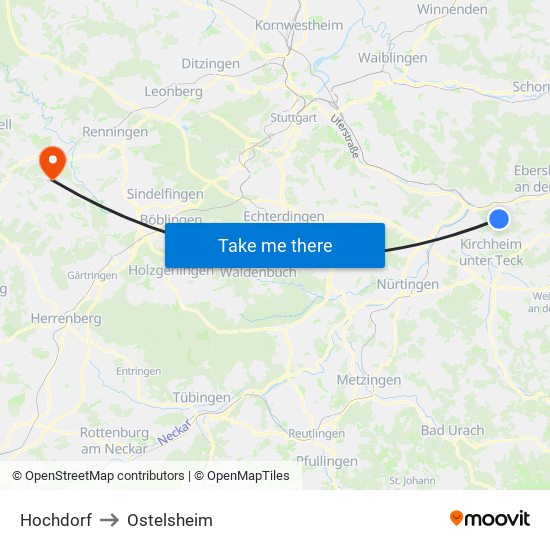 Hochdorf to Ostelsheim map