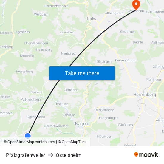 Pfalzgrafenweiler to Ostelsheim map