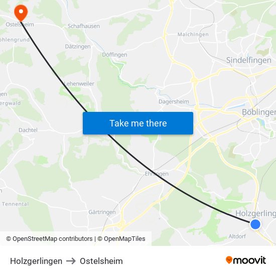 Holzgerlingen to Ostelsheim map