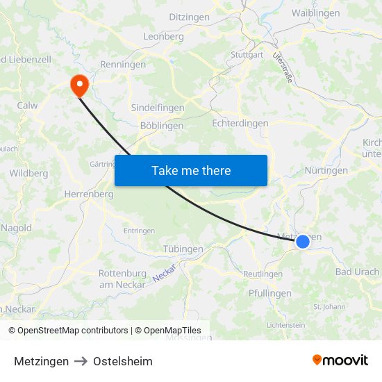 Metzingen to Ostelsheim map