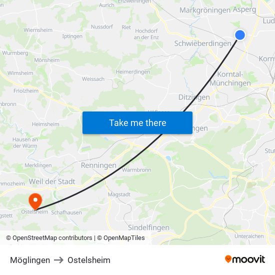 Möglingen to Ostelsheim map