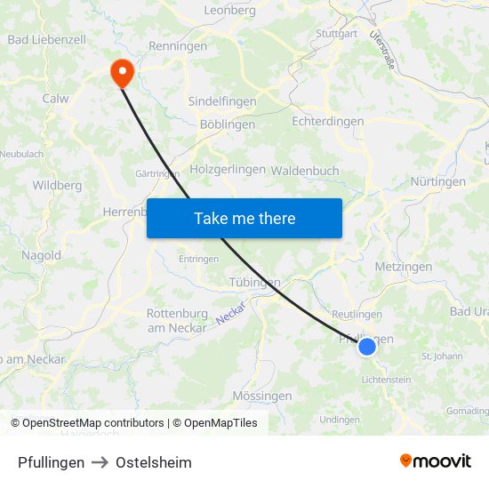 Pfullingen to Ostelsheim map