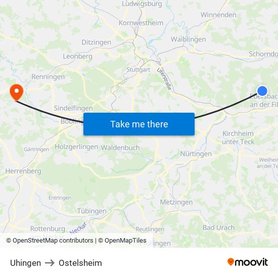 Uhingen to Ostelsheim map