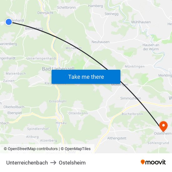 Unterreichenbach to Ostelsheim map
