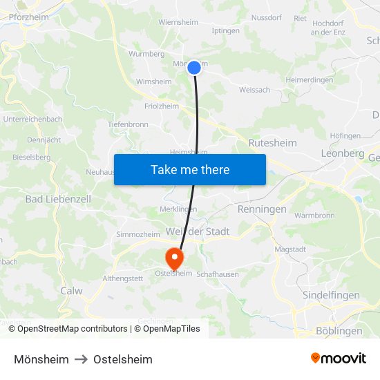 Mönsheim to Ostelsheim map