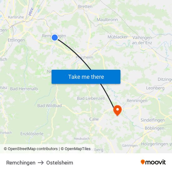 Remchingen to Ostelsheim map