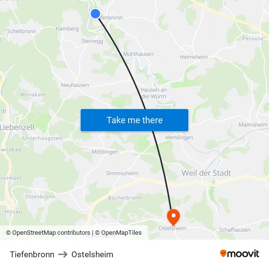 Tiefenbronn to Ostelsheim map