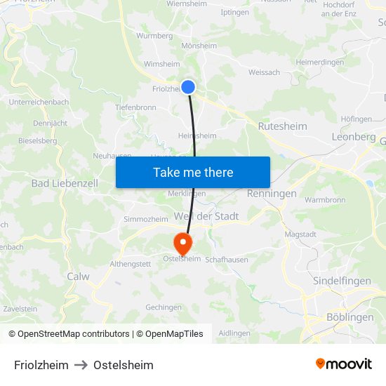 Friolzheim to Ostelsheim map