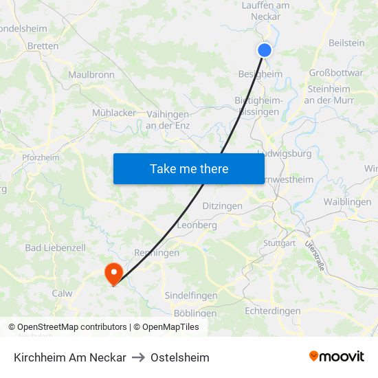 Kirchheim Am Neckar to Ostelsheim map