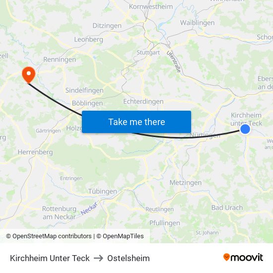 Kirchheim Unter Teck to Ostelsheim map