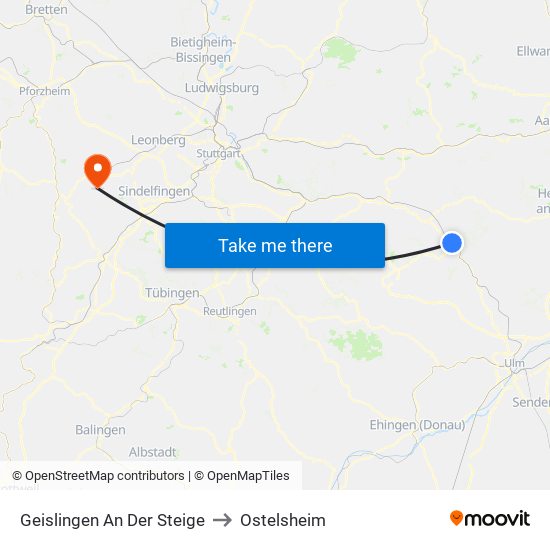 Geislingen An Der Steige to Ostelsheim map