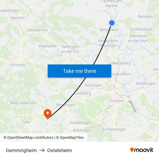 Gemmrigheim to Ostelsheim map