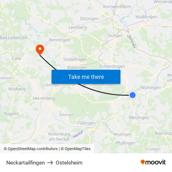 Neckartailfingen to Ostelsheim map