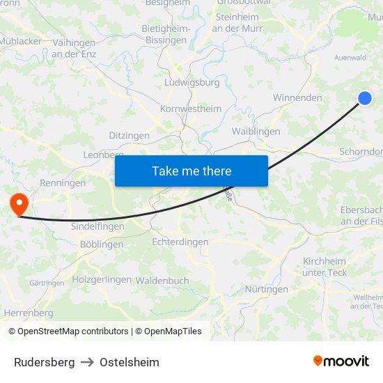 Rudersberg to Ostelsheim map