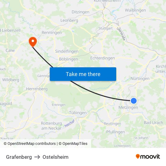 Grafenberg to Ostelsheim map