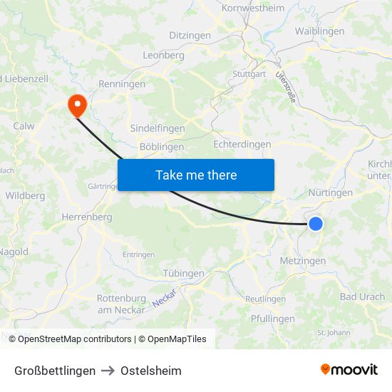 Großbettlingen to Ostelsheim map