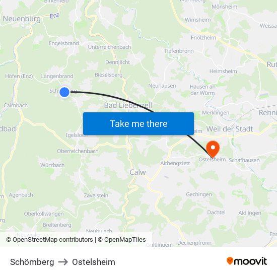 Schömberg to Ostelsheim map