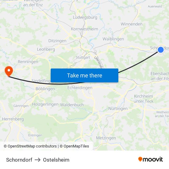 Schorndorf to Ostelsheim map