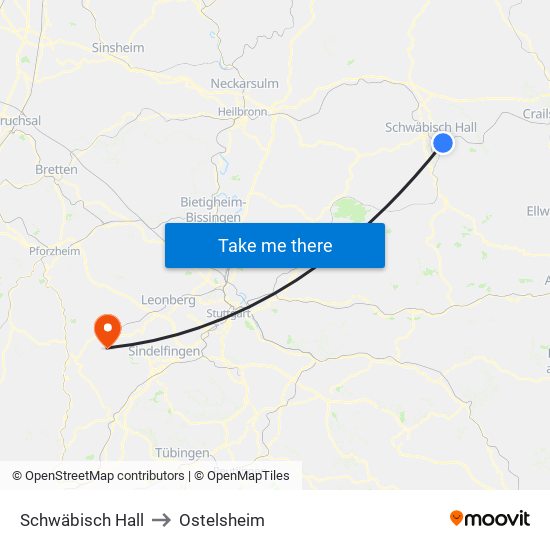 Schwäbisch Hall to Ostelsheim map