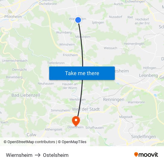 Wiernsheim to Ostelsheim map