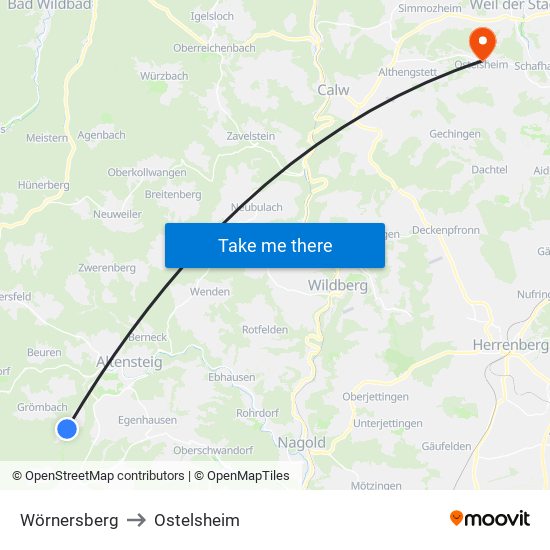 Wörnersberg to Ostelsheim map