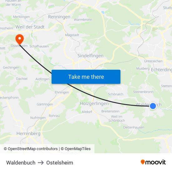 Waldenbuch to Ostelsheim map