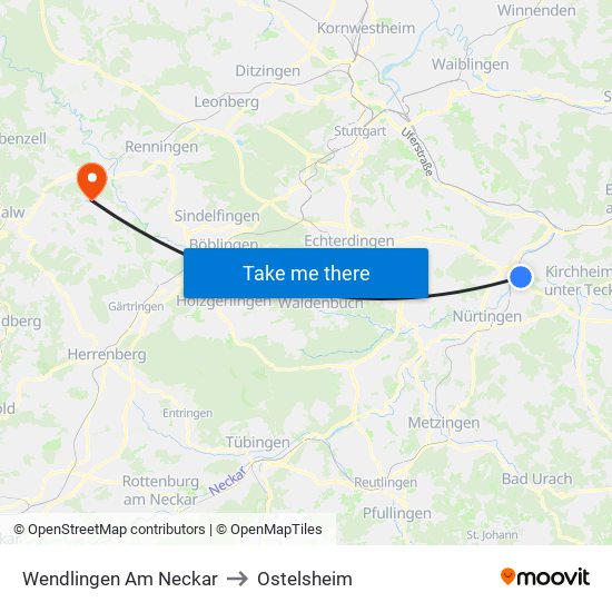 Wendlingen Am Neckar to Ostelsheim map