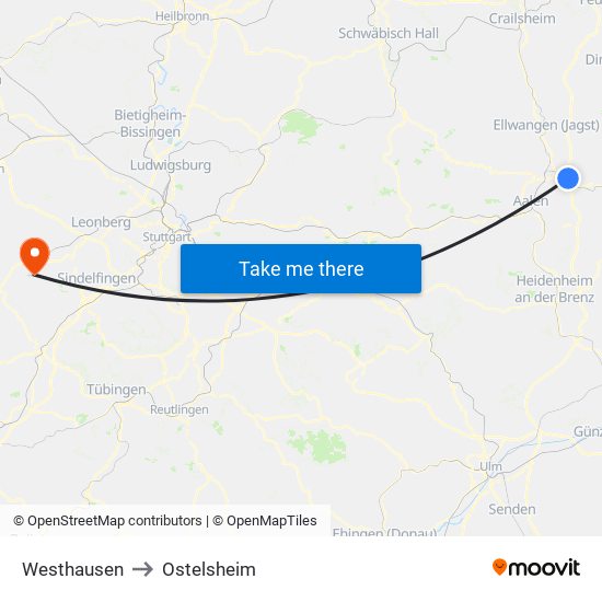 Westhausen to Ostelsheim map