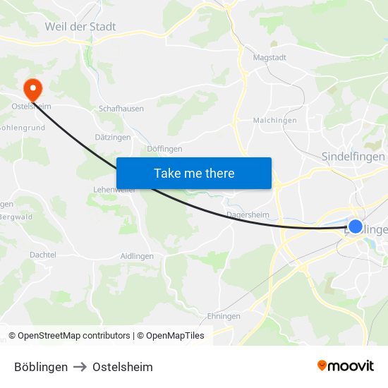 Böblingen to Ostelsheim map